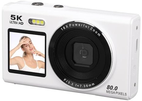 Fotocamera Digitale 5k per Fotografia, Fotocamera da Wifi da 80 MP con Fotocamere Vlog Vlog da Viaggio a Doppio Schermo 18x per Principianti (64GB)