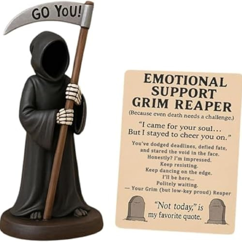 ARROMI Grim Reaper Figurine, Grim Reaper Ornament, Emotional Support Grim Reaper Statue with Scythe, Hand-Painted Resin Gothic Decor for Shelf or Desktop, Perfect for Halloween or Mystery Art Lovers
