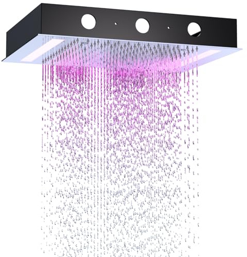 14x20 Inch LED Rainfall Shower Head- High Pressure Overhead Shower Heads with Water Filter Large Square Ceiling Mounted Bath Showerhead for Strong Spray & Relaxing Rain Shower (Chrome)