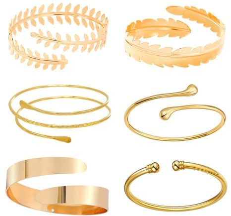 Snyvpra Armreif Gold Oberarm, 6 Stück Oberarmreif Gold Verstellbare Armreifen für Damen, Stilvolles Schmuck-Set für Partys, Hochzeiten und Besondere Anlässe, Goldene Armreifen für Fashion-Looks