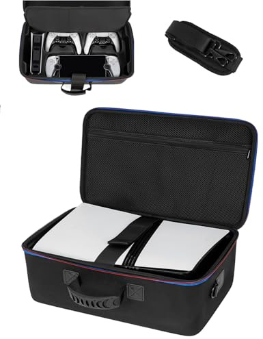 OUUTMEE Custodia per PS5 Pro, custodia portatile, compatibile con PS5 Pro/PS Slim, borsa protettiva con tracolla per console PS5, disco/edizione digitale, schede di gioco, HDMI