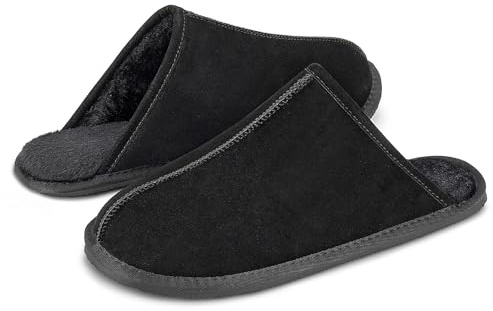 Mishansha Chaussons Homme Hiver Chaud Fourrés Pantoufles Antidérapants Confortables Classique pour Intérieur Extérieur Noir EU 46