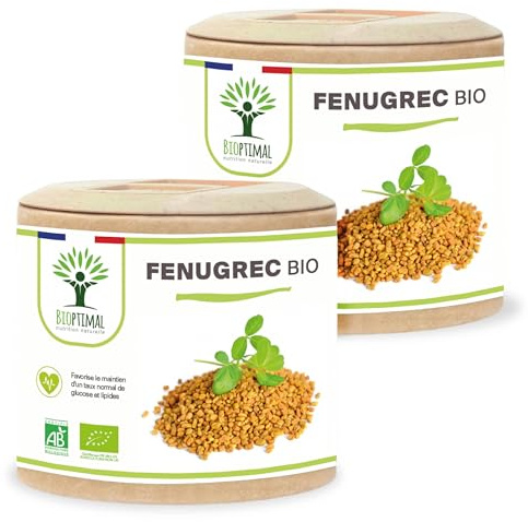 Fenugrec Bio - Appétit et Prise de Poids - Régule le Taux de Glucose - Favorise la Lactation - Sans Additifs - 310mg de Poudre de graine - Fabriqué en France - Certifié Ecocert - 2 x 60 Gélules
