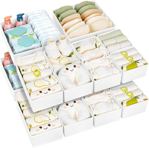DIMJ Organizer per Cassetti Armadio - Divisori Per Cassetti Intimo, Organizzatore Armadio Scatola Non Tessuto Pieghevole Salvaspazio per Calzini, Cravatte, 15 Pezzi, Bianco
