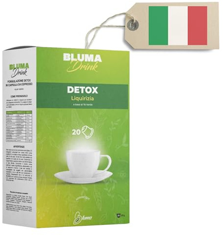 Bluma Drink Detox Antiossidante, Made in Italy – Capsule Funzionali Compatibili Macchine Caffè, Integratore Naturale con Tè Verde, 20 Cialde Benessere Anti Stress Ossidativo (Detox)