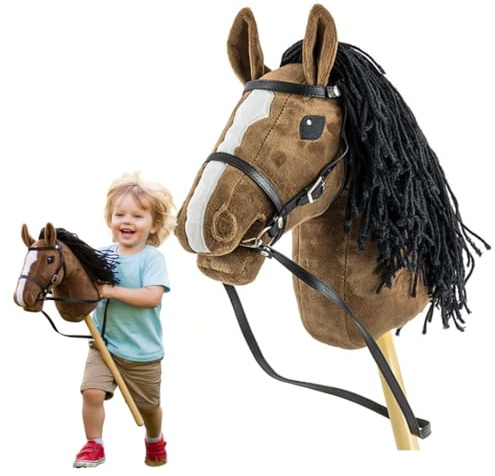 Milly Mally Hobby Plus Pferd am Queue Steckenpferd mit Trense - A3 - Hobby Horse mit Zügeln, Schultergurt, Schweif - hochwertiges Plüsch mit Langer Mähne