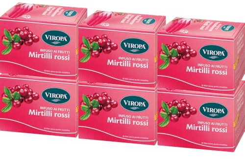 VIROPA Mirtilli Rossi BIO – Tisana ai Frutti con Ibisco e Mirtilli da Agricoltura Biologica – 6 Confezioni da 15 Filtri – Senza Glutine, Senza Caffeina – Infuso Naturale dal Gusto Ricco