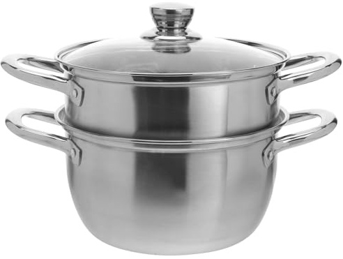 NIYANGLE Olla de Vapor de Acero Inoxidable 20 CM Doble Capa Tapa de Vidrio Resistente Olla para Cocinar al Vapor Verduras y Arroz Vaporera Multiusos para Sopas y Tamales