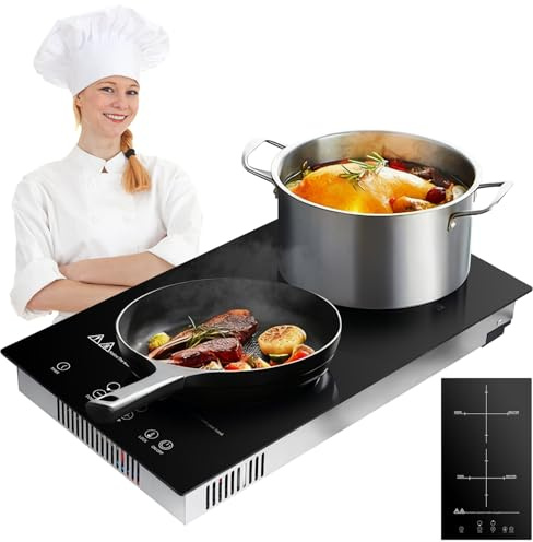 Bellanny Ce/rankochfeld 3500W Ce/ranfeld Glaskeramikkochfeld Doppelkochplatte Kochfelder | 220V Infrarot Keramik Herdplatte mit 2 Platte, Touch Steuerung,9 Stufen Leistung,99 Min Timer, 2000W & 1500W