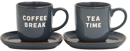 HTUK Coffee Break & Tea Time Snack Set – Bundle of 2 | Blue/Grey Bone China Mug & Snack Plate Set | Large Coffee & Tea Cup with Tray | Gift Set for Home, Office & Hot Drink Lovers