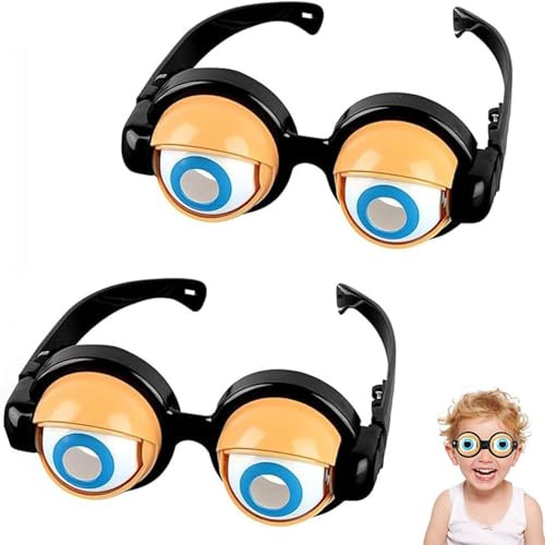 Lustige blinkende Brille mit zwinkernden Augen, Wackelaugen-Brille, großes Auge, verrückte Party-Brille für Halloween, Kostüme, Fotoautomaten, Kinder und Erwachsene (2 Stück)