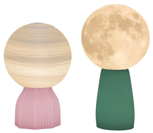 HOMCOM Tischlampe 2er Set Mond Tischleuchte USB-Betrieb Mondlicht Weiß | LED Planeten Nachttischlampe, Mondlampe, 3 Lichtfarben, 10 Regulierbare Helligkeitsstufen, Wohnzimmer, Spielzimmer
