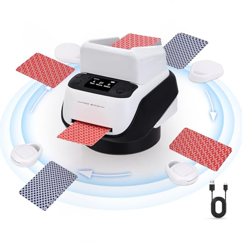 GJCrafts Automatischer Kartengeber, 8 Spieler einstellbar, Kartenausgabeautomat Kapazität für bis zu 4 Kartendecks, 360° drehbare Basis, Diagonal-/Schwing-Kartengeber-Modi für Poker, UNO (FPJ-WB)