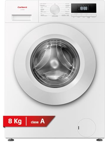 Corberó - Lavadora Plus 8Kg | CLH8406ME | 1400 rpm | Motor Inverter | Función Vapor | Función antialergico | Inicio Diferido | Pausa-Carga | Lavador rápido | Control Display | Clase A-20% |Blanco