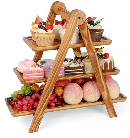 Wooden 3 Tier Cake Stand: Detachable Paulownia Wood Serving Tray | Three-Tier Display Stand for Fruit Desserts and Appetisers Weddings Parties and Events