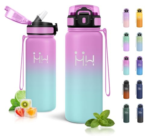 JAPORIA Borraccia 750ml, Borraccia Termica in Acciaio Inox, Borracce con Cannuccia, a Prova di Perdite, Bottiglia Acqua per Outdoor, Palestra, Ufficio, Campeggio