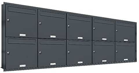 AL Briefkastensysteme, 10er Unterputzbriefkasten Anthrazit Grau RAL 7016, Briefkasten 10 Fach, Briefkastenanlage modern, Edelstahl Postkasten