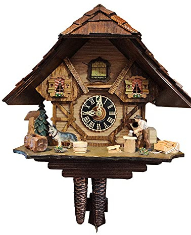 von Eble Uhren-Park Kuckucksuhr Original Schwarzwälder Kuckuckuhr Echtholz mechanisches 1-Tag Laufwerk NEU VDs Zertifikat Hönes -Holzhacker 25cm- 1265