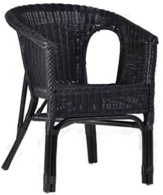 MiaMöbel Armlehnstuhl Rattan 57x75x56 cm Landhausstil Rattan Schwarz