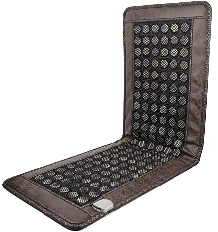 Far lnfrared Heating Pad, Natural Jade and Tourmaline Heating Mat Electric Stone Heating Mattress Full Body Relax for Neck and Back Pain ReIief (Brown)