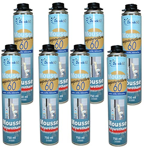 DSTOCK60 Bauschaum/Montageschaum, dehnbar, 750 ml, Professioneller Polyurethan-Schaum, isoliert, klebend und verdichtend, für den Innen- und Außenbereich, 8 Stück, kompatibel für Applikationspistole