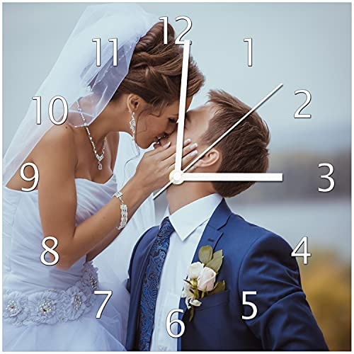 Wallario Individuelle Echtglas-Wanduhr in Premium-Qualität mit Ihrem eigenen Foto/Lieblingsmotiv - Größe: 30 x 30 cm mit weißem Ziffernblatt