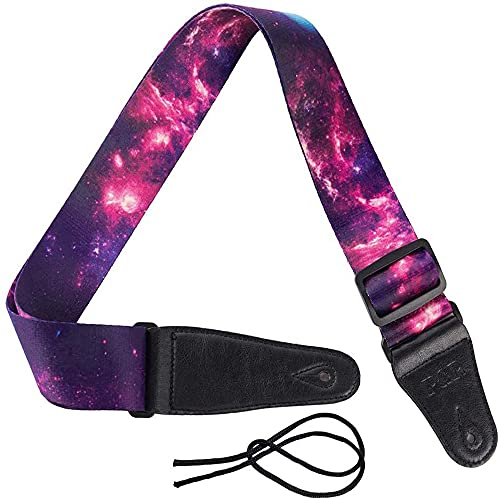 Messe Gitarrengurt Vintage, Polyester-GitarrengurtVerstellbarer Baumwolle Gitarrengurt PU Lederenden Gitarrenband für elektrische/akustische Gitarre/Bass, Länge Anpassbar