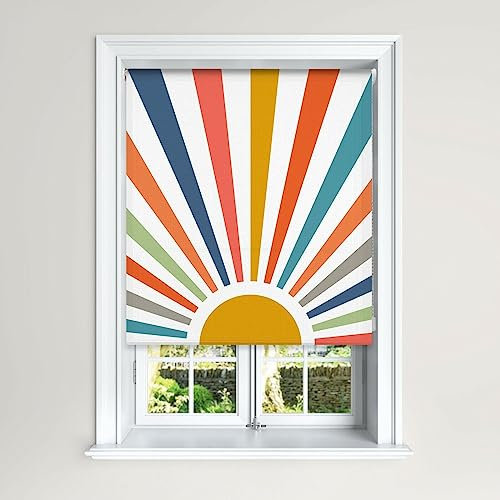 Lister Cartwright Blackout Roller Blinds Windows Child Safety Fitting Included Beautiful Design, Painted Sun 120 x 140 cm