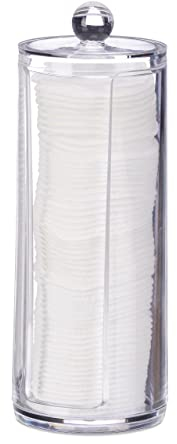 Relaxdays Wattepadspender mit Deckel, Kunststoff, Wattepad Aufbewahrung Bad & Schminktisch, HxD: 20 x 7 cm, transparent