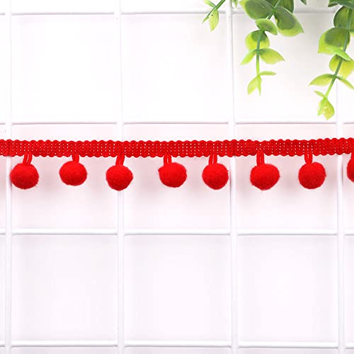 Duories 5 Yards 12mm Pompons Borte zum Basteln,Dekoband Mit Bommeln Bälle Pom Poms Fransenborte Zierband Dekoborte Nähzubehör für DIY Basteln Apparel Kleidung,Kostüme,Nähen,Dekoration,Rot
