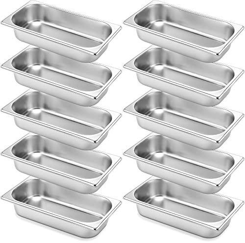 10 Pack Hotel Pans Stainless Steel Steam Table Pan 1/3 Size, 0.8 mm Thick Anti Jam Warming Pans for Food Warmer Restaurant Catering Supplies, 12.8 x 6.9 Inch(2-1/2 Inch Deep,Standard)