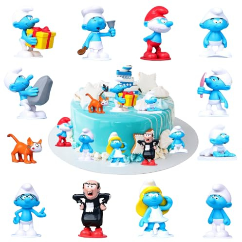 Schlümpfe Kuchendekoration, 12 Stück Schlümpfe Figuren, Schlümpfe Cupcake Figuren, Schlümpfe Geburtstagstorte Dekoration, Schlümpfe Tortendeko, Cartoon Figur Geburtstag Tortendeko