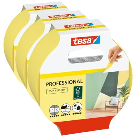 Tesa Masking Tape PRECISION INDOOR Jaune 25m x 38mm 56271-00000-01 (Lot de 3)