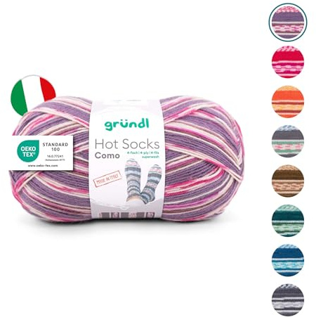 Gründl Ovillo de lana Hot Socks Como 4 capas, para 1 par de calcetines, hilo para calcetines, suave y delicado con la piel, 75% lana virgen, 25% poliamida, 1 ovillo de 100 g/420 m, grosor de aguja 2,5