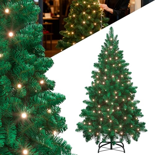 YRHome 180 cm grön konstgjord julgran i PVC med belysning – 250 lampor, LED-julgran, konstgjorda julgranar med metallstativ för juldekoration