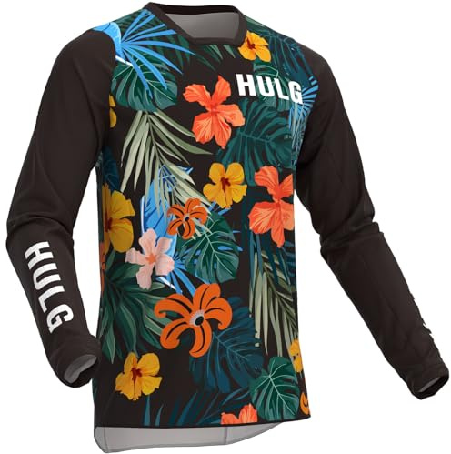 HULG MTB-Trikot,Fahrradtrikot Herren Langarm,fahrradshirts Herren Langarm,MTB Tshirt,atmungsaktives Material, Schnell Trocknend,antibakteriell,Geeignet Für Viele Outdoor-Sportarten