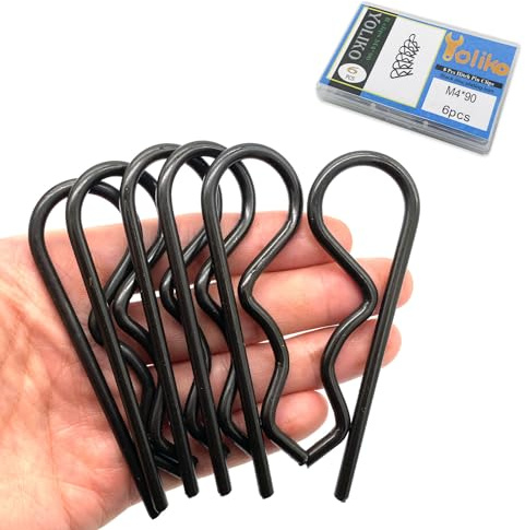 Yoliko 6 Pcs Heavy Duty Hitch Pins Clip R Clips Spring Retaining Wire Hair Pins Cotter Pin Strong Spring Tension Large R Clip Carter Pin Large for Trailer Tractors Mower Cart Truck Black zinc M4*90mm