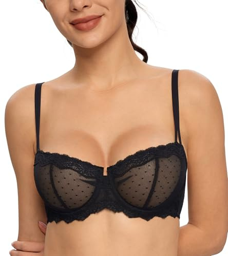 DotVol Damen Spitze Balconette BH Push Up Ungepolste Unterwäsche Convertible Multiway Bra Große Größen(Schwarz, 75B)