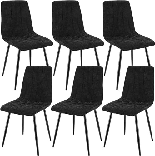 JIJIAN Esszimmerstühle 6er Set, Küchenstühle mit Leinen, Schwarz | Stühle Esszimmer mit Schwarzen Metallbeinen, Bis 120 kg Belastbar, Moderne Polsterstühle für Esszimmer Wohnzimmer Küche