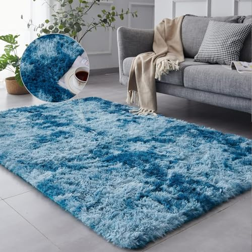 NINGBAI Shaggy Tapis de Salon 60 x 200 cm Tapis de Salon Chambre, Tapis Shaggy Tapis De Sol, Descente de lit Chambre Long Lavable Divers Couleurs pour Salon Chambre Canapé Natte, Bleu
