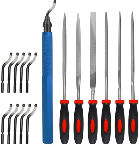 VASTOOLS Deburring Tool Kit,with 6Pcs Needle Files. 6-1/2 Metal Handle Chamfer Tool for Resin Aluminum Brass Plastic Pipes Tube Hole 3D Art with Extra 10 HSS Blades