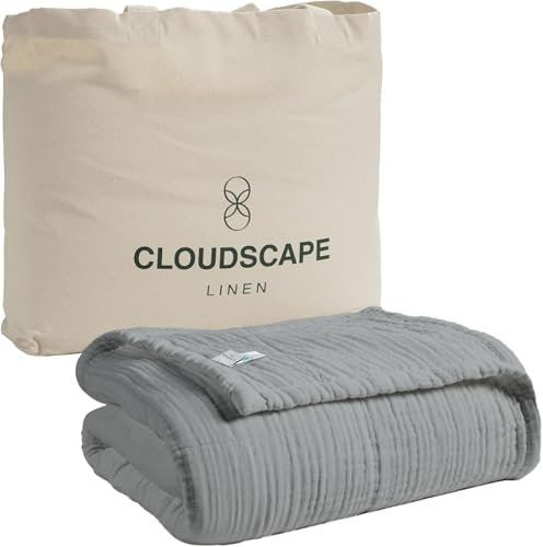 Cloud Scape Linen Baumwolldecke, Bettwaren & Bettwäsche, Queen-Size-Größe für Bett, weich, groß, 8-lagig, Musselin, leicht, atmungsaktiv, Ganzjahresdecke, Gazedecke, Haifischleder