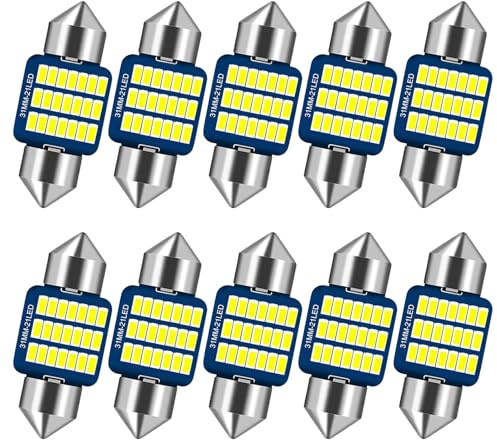 NEOVSUNY LED Innenbeleuchtung Auto, 10 Stück 31MM Auto Innen Beleuchtung, 12V Auto-LED-Glühbirne Innenraum, Canbus Fehlerfrei Innenraumbeleuchtung Birne, Auto LED-Lampe Ambientebeleuchtung, Weiß