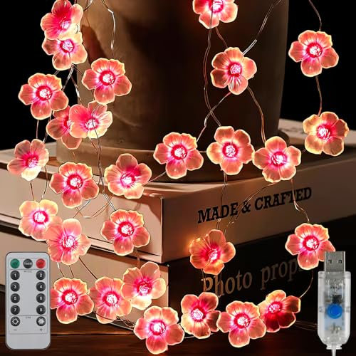 Hugwait Guirlande Lumineuse 4m 40LED, 8 Modes Guirlande Fleur Cerisier Lumineuse, Guirlande Fleurs Lumineuses DIY, Guirlande LED Alimentation USB, Guirlande LED Étanche Décoration Chambre, Salon
