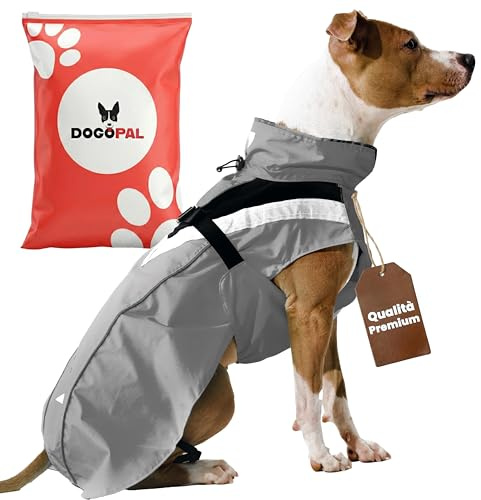 DOGOPAL Impermeabile catarifrangente per cane | Giacca antipioggia leggera con apertura per guinzaglio, taglie grandi, medie, piccole (Grigio, XXL)
