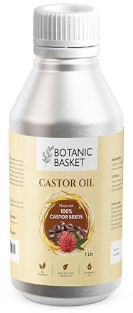 Botanic Basket Huile de ricin 1 litre 1000 ml, pressée à froid et fraîchement pressée 100 % pure et non diluée sans hexane pour sourcils, ongles, barbe, cheveux, cils de qualité alimentaire