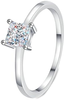 Gualiy Weißgold Trauringe 585, 14 Karat Silber Ringe Eheringe Solitär Ring mit Prinzess Labor Diamant 0.6ct Ringe Größe 54