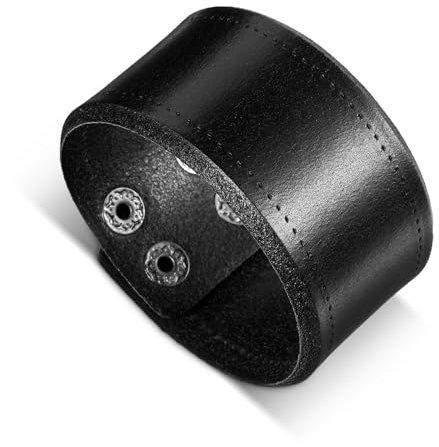 Telooco Gothic Lederarmband Schwarz Halloween Punk Armbänder Herren Vintage Breite Wickelarmband Druckknopf Punk Herrenarmband mit Sicherem Verschluss Manschette für Jungen Vater Geschenk