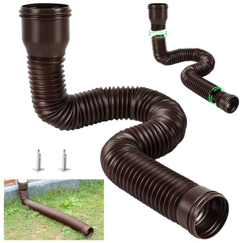 Dehnbar Regenrinnen Fallrohr Ablauf 1 stück,Regenrinnen Fallrohr Verlängerungen Flexible Drain Downspout Extender，Dachrinnenverbinder verlängerung von 47 bis 150 cm mit 2 Adapter,2 Schrauben (Braun)