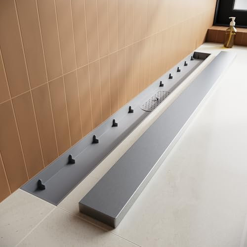 SUNXURY Caniveau de douche 80 cm Kit complet 2 en 1 avec système anti-odeurs et filtre à cheveux pour baignoire, cuisine, cabine de douche et balcon, carrelable